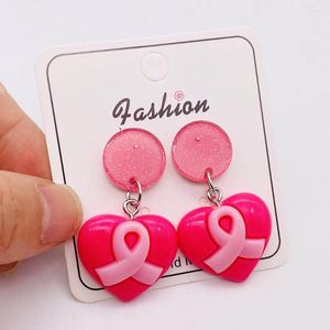 Boucles d'oreilles en pendille à ruban de coeur rose Sangle à thème du cancer du sein Sensibilisation survivante Bijoux d'oreille Cadeaux pour les femmes