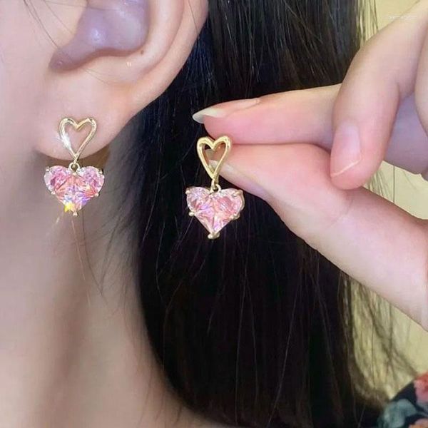 Pendientes colgantes, collar de perlas de amor rosa, conjunto de gotas para los oídos, diseño único delicado para mujeres, colgantes, Gargantilla, joyería de acero inoxidable