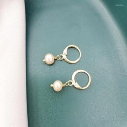 Boucles d'oreilles en pente rose romantique naturel natural fraîche perle mini hoop femmes classiques pendentites boucles d'Oreilles 14k or rempli en gros en gros