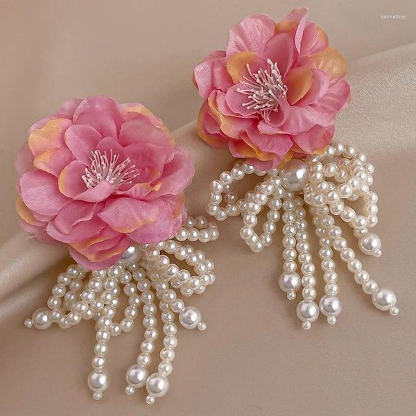 Pendientes colgantes rosa amarillo flor arco perla Stud moda Vintage cena fiesta mujer regalo para amantes