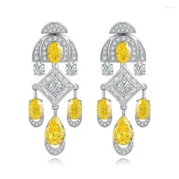 Boucles d'oreilles pendantes Pirmiana élégantes 2023 - S925 en argent simulé diamant zircone jaune en forme de poire pour femmes