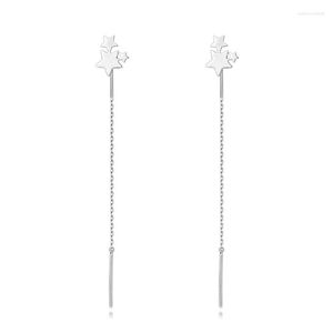 Boucles d'Oreilles Pendantes Platine 950 Femme Etoile Long Timbre Pt950