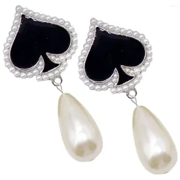 Boucles d'oreilles pendantes carte de poker pour femmes, clous en perles, cadeaux pour filles, aiguille en argent S925 pour femmes