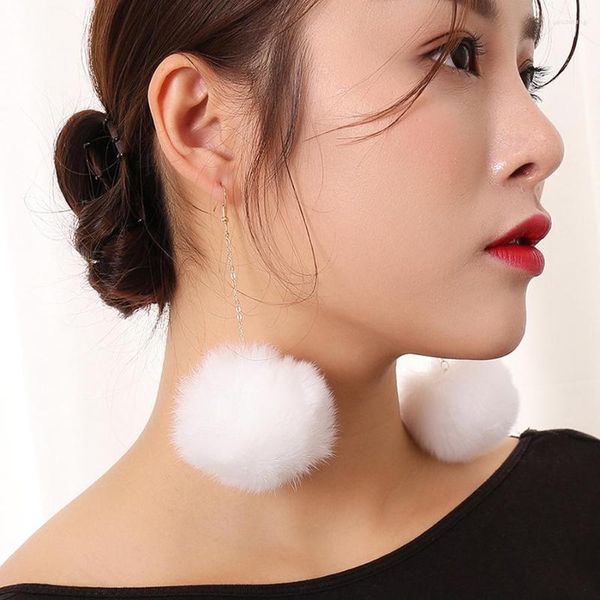 Boucles d'oreilles pendantes pompon boule de fourrure boucle d'oreille ronde goutte moelleux longue gland Brinco gouttes d'oreille bijoux de mode pour les femmes