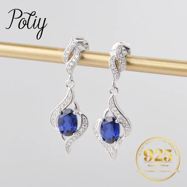 Pendientes de colgación Potiy creó azul de zafiro azul topaz 925 gota de plata esterlina para mujeres joyas finas joyas diarias