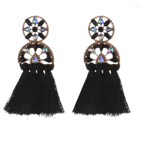 Pendientes colgantes PPGPGG boda mujer pendiente llamativo moda Floral cristal gota joyería larga borla negra flecos