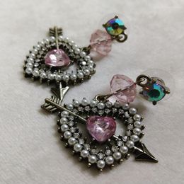 Boucles d'oreilles pendantes pour femmes, joli amour, perle de cristal, cœur, flèche, goutte, soirée, délicat, cadeau d'anniversaire de mariage, amoureux