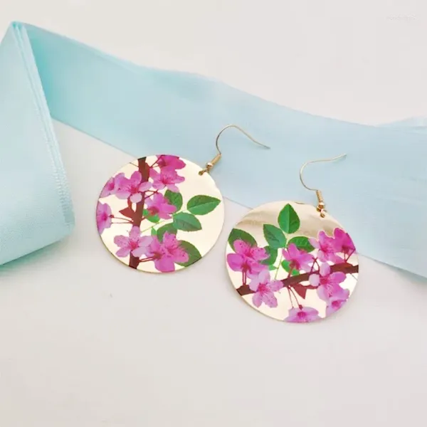 Pendientes colgantes con estampado de Color rosa y verde, pendiente de Metal para mujeres y niñas, chapado en oro, joyería de moda, regalo de fiesta, estilo 2024 HE22035