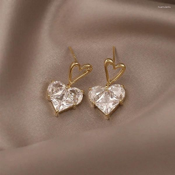 Boucles d'oreilles pendantes, sortie du produit en cristal Transparent, pendentif d'amour, bijoux doux pour femmes, à la mode, 2024