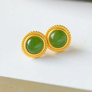 Boucles d'oreilles en peluche tempérament du produit simple cuivre cuivre 24 km de couleur verte incrustée vert femme bijoux rétro