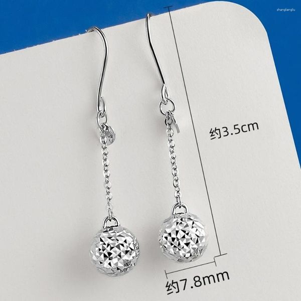 Boucles d'oreilles pendantes en platine pur PT950 950, cadeau porte-bonheur sculpté, chaîne à billes de 7.8mm, 3.1 à 3.3g