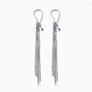 Boucles d'oreilles en peluche PT950 Real Pure Platinum 950 Femmes Gift Lucky O Link Chain Long Stick Tassel 2,8g