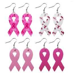 Dangle Oorbellen PU-leer Roze lint Charm Zorgen voor de gezondheid van vrouwen Borstkanker AIDS-ziekte Promotie Meisjesgeschenken 1 paar