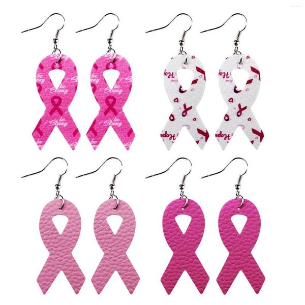 Pendientes colgantes de cuero PU con lazo rosa para el cuidado de la salud de las mujeres, cáncer de mama, SIDA, promoción de enfermedades, regalos para niñas, 1 par