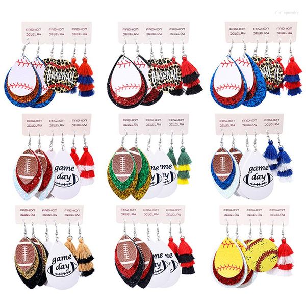 Pendientes colgantes PU cuero deportes Navidad pendiente conjunto Casual fútbol baloncesto Simple moda declaración para mujeres