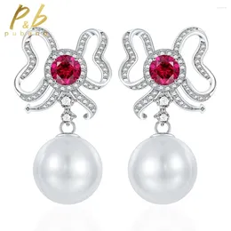 Pendientes colgantes PuBang joyería fina sólida plata 925 perla de agua dulce rubí zafiro gota de compromiso para mujeres regalo de aniversario