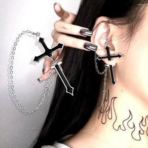 Boucles d'oreilles Punk croix noire épée, Piercing d'oreille avec longue chaîne suspendue, bijoux de fête pour femmes et hommes