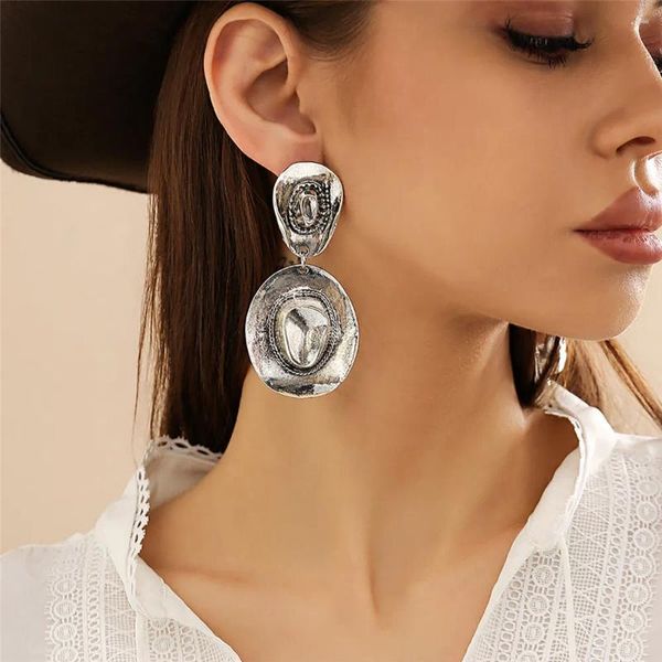 Boucles d'oreilles pendantes Punk Cowboy chapeau en métal pour femmes, tendance Goth lourd, Post Rock, bijoux accessoires cadeaux, 2024