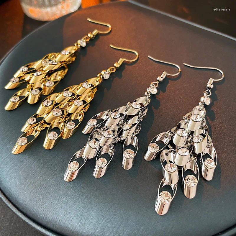 Dangle Earrings Punk Style Gold Color Metal Tassel Stud For Women Fashion Brand Jewelry Vintage Unique Exquisite Long