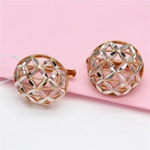 Boucles d'oreilles pendantes en or violet russe pur 585, ajouré avec placage de mode et de tempérament, Rose 18K exquise pour femmes