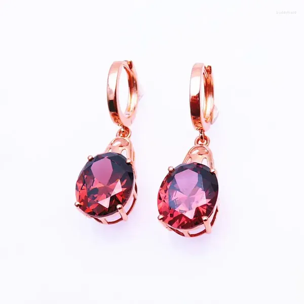 Boucles d'oreilles pendantes en plaqué or violet 585 pur russe, couleur Rose 14K, pierre de fumée à la mode, bijoux au Design polyvalent