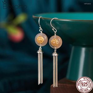 Boucles d'oreilles en peluche pure s925 argent mode blanc jade moelle tassel