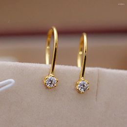 Boucles d'oreilles pendantes en or jaune massif 24 carats pour femme, chance, 2,5 mm de largeur, Zircon blanc, 1-1,3g