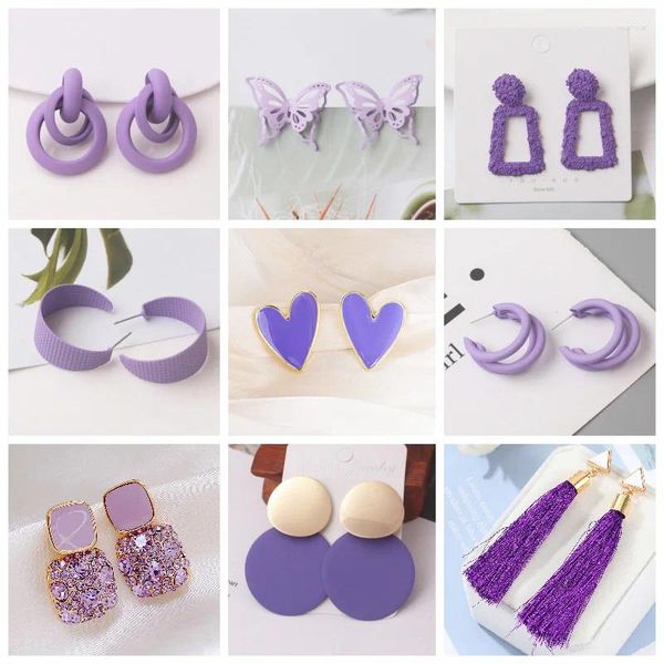 Boucles d'oreilles en pente violet femme petite ronde rond inhabituel fleur de mode papillon suspendu pendentites mujer