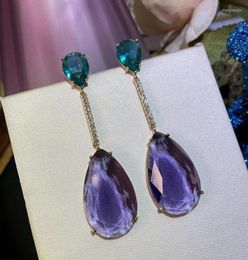 Boucles d'oreilles pendantes cristal violet gouttelettes d'eau Transparent luxe tempérament inhabituel Long cubique Zircon femmes bijoux Drop9092815