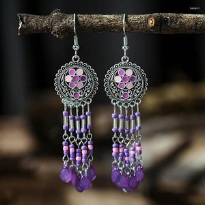 Boucles d'oreilles en peluche violette Perle Perle Drop bouth