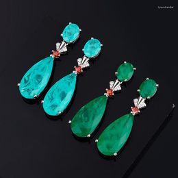 Boucles d'oreilles pendantes Q2023, Vintage, couleur argent 925, Paraiba, Tourmaline, émeraude, grande goutte d'eau exagérée, bijoux pendants