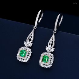 Boucles d'oreilles pendantes QFashion Charm Vert Zircon Cubique Goutte Boucle D'oreille Carré Laboratoire Émeraude Pierre Précieuse Dangler Pour Les Femmes De Noce Vintage Cadeau