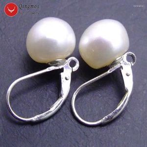 Bengelen oorbellen qingmos natuurlijke platte witte parel voor vrouwen met 7-8 mm ronde zilveren hefboom oorrang sieraden