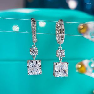 Boucles d'oreilles pendantes QINHUAN Vintage véritable Moissanite S925 en argent Sterling plaqué platine boucle d'oreille pour les femmes fête de mariage bijoux fins