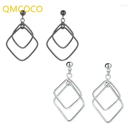 Boucles d'oreilles pendantes QMCOCO couleur argent géométrique à la fois carré femme coréenne Simple mode tempérament personnalité INS fille cadeaux de fête