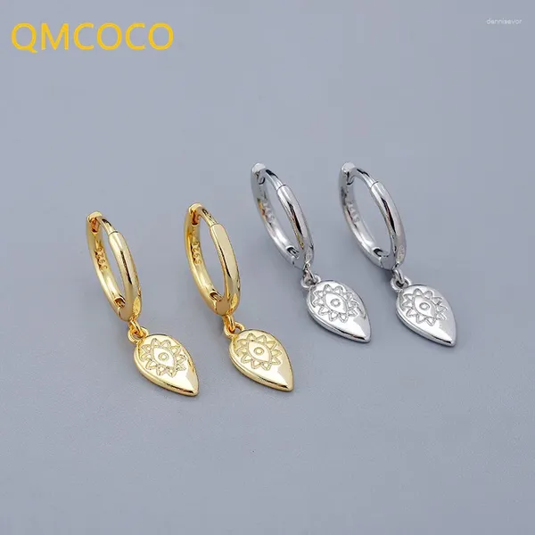 Pendientes colgantes QMCOCO Color plata gota de agua forma de girasol colgante aro para mujer moda Simple Vintage oreja hebilla