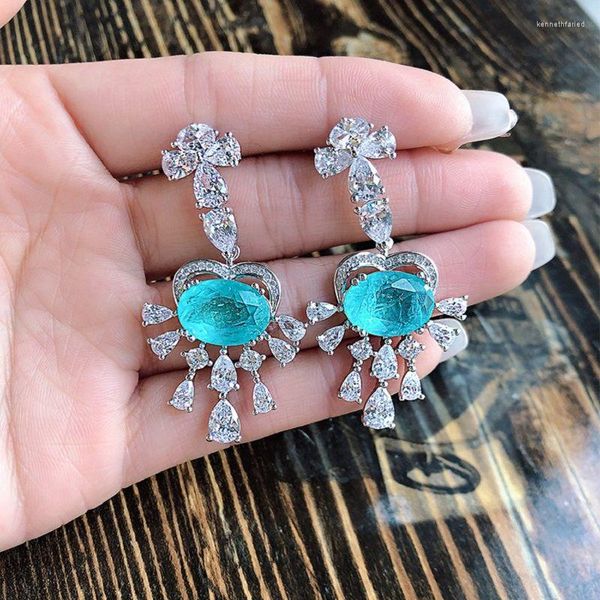 Pendientes colgantes QSilver Color para encanto joyería de mujer Paraiba Lab Esmeralda piedra estilo Retro accesorios exóticos regalos