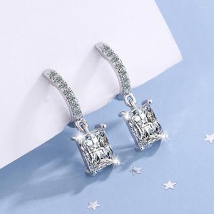 Dangle Oorbellen Radiant Cut Moissanite Hoop Sterling Silver Earring For Women Pass Diamond Test Emerald Lab Sieraden