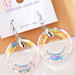 Boucles d'oreilles pendantes arc-en-ciel coloré dégradé cristal pour femmes, bijoux de fête de mariage, luxe, aiguille en argent, crochet français rond