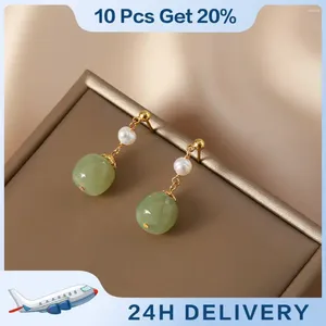 Boucles d'oreilles pendantes en Jade Hetian Rare, alliage féminin écologique, Unique inspiré de la Nature, bijoux en pierres précieuses naturelles, tempérament