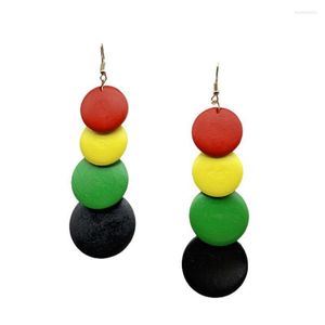 Boucles D'oreilles Pendantes Rasta Pan Africain Long En Bois Pour Femmes Multicouche Bois Disque Rond Juneteenth Bijoux En Gros