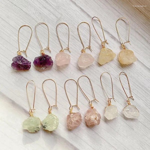 Boucles d'oreilles en peluche de pierre minérale crus cristal cristallles amethystes lapis fluorite citrines amazonite rose quartz guérison