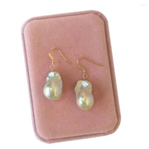 Boucles d'oreilles pendantes en or véritable 14 carats avec perles baroques - Nature 14-16 mm - Grands défauts