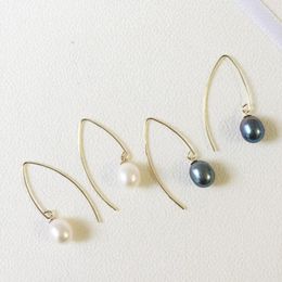 Dangle Oorbellen Real 14k Gold Filled Nature Pearl Earring - Zoetwater 8 Mm Rijstvorm Traan Hoge Glans