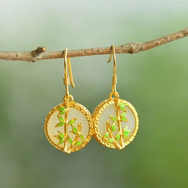 Boucles d'oreilles pendantes en or véritable 14K, Jade Aros Mujer Oreja, boucles d'oreilles goutte pour femmes, pierres précieuses naturelles fines, Bizuteria Orecchini pour femmes