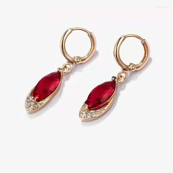 Boucles d'oreilles pendantes véritable 14K or rose origine rubis goutte boucle d'oreille pour les femmes Aros Mujer Oreja pierre précieuse naturelle Orecchini Bizuteria