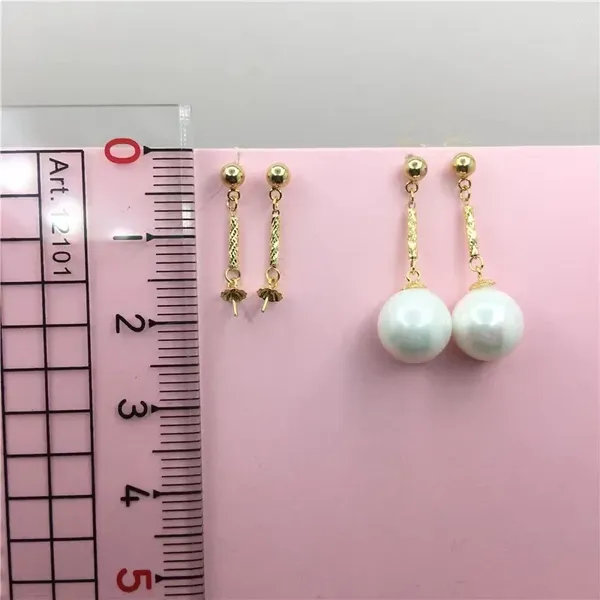 Pendientes colgantes de oro Real de 18K para mujer, perla en forma de gota, jaspe, accesorios de pendientes DIY, joyería fina AU750 pura, regalos para mujer