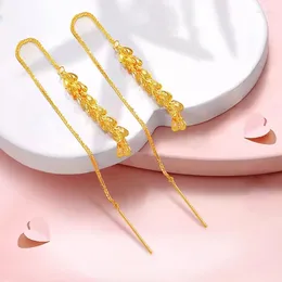 Boucles d'oreilles pendantes en or véritable 18 carats, Design d'oreille de blé Simple, solide AU750, chaîne Chopin, pompon, bijoux fins pour femmes, EA009