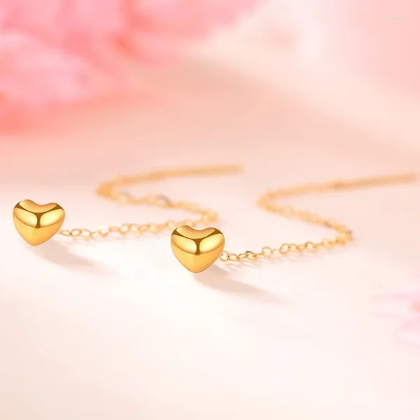 Pendientes colgantes de oro auténtico de 18 quilates para mujer, joyería de fiesta Au750, regalos del Día de San Valentín para mujer E0011