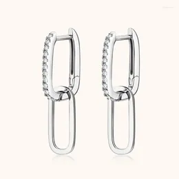 Dangle Oorbellen Real 925 Zilveren Moissanite Paperclip Link Voor Vrouwen 2023 Trend Fijne Sieraden Geometrie Ronde Hoepel